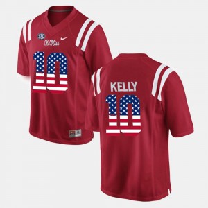 US Flag Fashion Chad Kelly Ole Miss Rebels Jersey Red #10 Men's