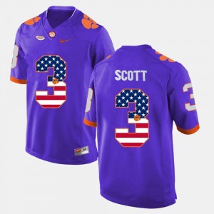 US Flag Fashion Artavis Scott Clemson University Jersey #3 Purple Men's
