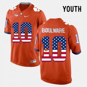 Orange US Flag Fashion Youth(Kids) #10 Ben Boulware Clemson University Jersey