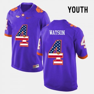 DeShaun Watson Clemson Jersey Purple For Kids #4 US Flag Fashion
