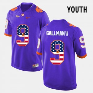 Purple #9 US Flag Fashion Wayne Gallman II Clemson Tigers Jersey Kids