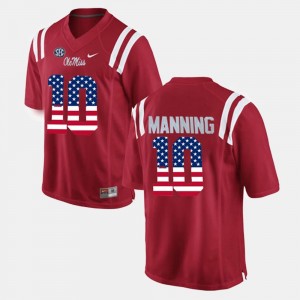 #10 For Men Red US Flag Fashion Eli Manning Ole Miss Jersey