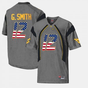 Geno Smith West Virginia Mountaineers Jersey #12 US Flag Fashion Men's Gray