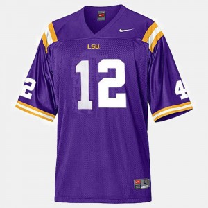 College Football Jarrett Lee LSU Jersey Purple #12 For Kids