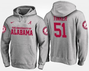 #51 Name and Number Gray Carson Tinker Bama Hoodie For Men