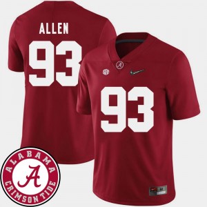#93 Jonathan Allen Alabama Jersey Crimson Men College Football 2018 SEC Patch
