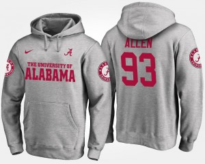 #93 Mens Jonathan Allen Bama Hoodie Name and Number Gray