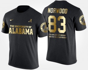 #83 Short Sleeve With Message Kevin Norwood University of Alabama T-Shirt Black Gold Limited For Men