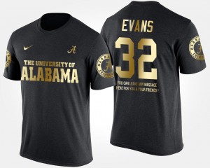Black Short Sleeve With Message #32 For Men's Rashaan Evans Alabama T-Shirt Gold Limited