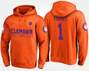 Orange For Men's Clemson Hoodie #1 No.1 Name and Number