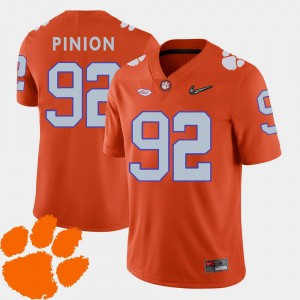 Bradley Pinion Clemson Jersey Men's #92 Orange College Football 2018 ACC