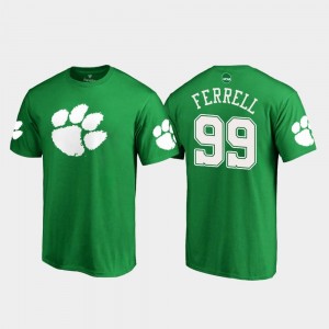 Mens Clelin Ferrell Clemson National Championship T-Shirt White Logo Fanatics Branded #99 Kelly Green St. Patrick's Day