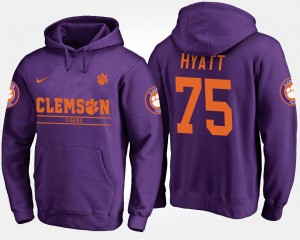Purple #75 Mitch Hyatt Clemson Tigers Hoodie Mens Name and Number
