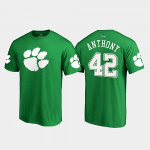 St. Patrick's Day #42 Stephone Anthony Clemson Tigers T-Shirt Kelly Green Men White Logo Fanatics Branded