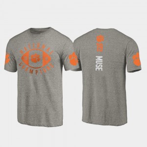 Gray #19 For Men Tanner Muse Clemson University T-Shirt College Football Playoff Fanatics Branded 2018 National Champions
