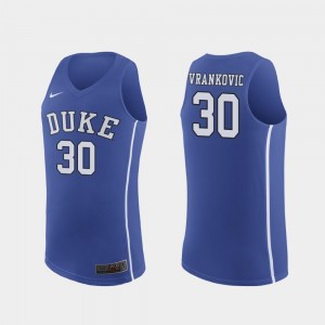 For Men Antonio Vrankovic Duke University Jersey Royal #30 March Madness College Basketball Authentic