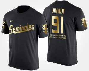 #91 Short Sleeve With Message Mens Black Derrick Nnadi FSU Seminoles T-Shirt Gold Limited