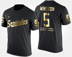 #5 Men Black Jameis Winston Seminoles T-Shirt Gold Limited Short Sleeve With Message