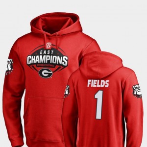 #1 Red Justin Fields UGA Hoodie 2018 SEC East Division Champions Fanatics Branded Football For Men's