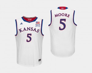 For Men's Charlie Moore Kansas Jersey #5 White College Basketball