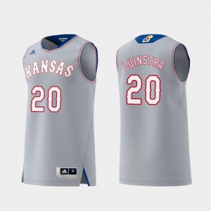 #20 Replica For Men's Garrett Luinstra Kansas Jersey Gray Swingman College Basketball