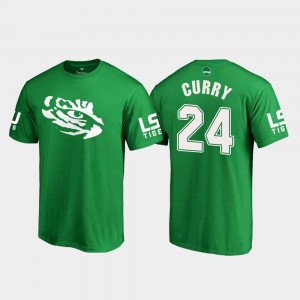 #24 Men St. Patrick's Day White Logo College Football Chris Curry LSU T-Shirt Kelly Green