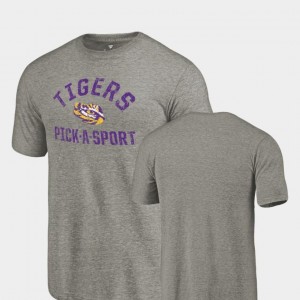 Pick-A-Sport Men Gray Louisiana State Tigers T-Shirt Tri Blend Distressed