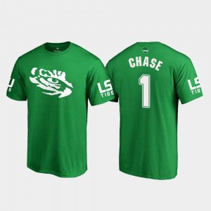 Kelly Green St. Patrick's Day For Men's White Logo College Football #1 Ja'Marr Chase Tigers T-Shirt