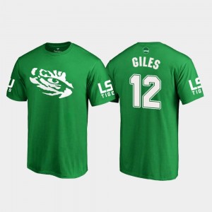 #12 St. Patrick's Day Mens White Logo College Football Jonathan Giles Tigers T-Shirt Kelly Green