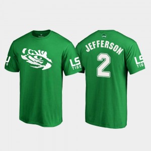 Kelly Green Justin Jefferson Tigers T-Shirt White Logo College Football #2 Men St. Patrick's Day