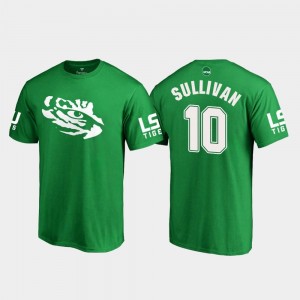 White Logo College Football Stephen Sullivan LSU T-Shirt Kelly Green #10 For Men's St. Patrick's Day
