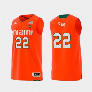 Swingman College Basketball #22 Replica Deng Gak Hurricanes Jersey Orange Mens