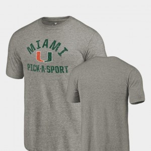 Pick-A-Sport For Men's University of Miami T-Shirt Gray Tri Blend Distressed