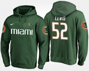 Ray Lewis Miami Hurricanes Hoodie #52 For Men Green Name and Number