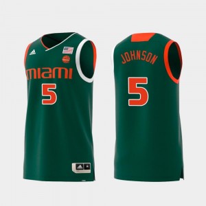 Green For Men's #5 Zach Johnson Miami Jersey Replica Swingman College Basketball