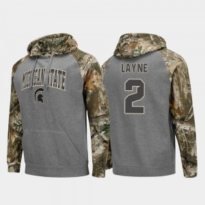 College Football Raglan Charcoal Realtree Camo #2 Justin Layne Michigan State Spartans Hoodie For Men