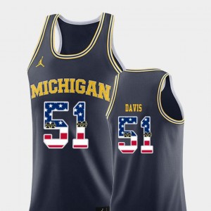 #51 Austin Davis University of Michigan Jersey USA Flag Mens College Basketball Jordan Brand Navy