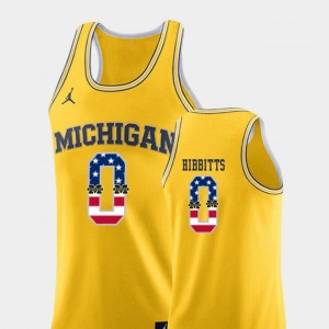 Brent Hibbitts Wolverines Jersey #0 USA Flag Men College Basketball Jordan Brand Yellow
