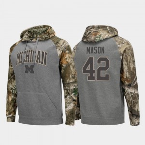 Ben Mason Michigan Hoodie #42 Charcoal For Men's Raglan College Football Realtree Camo