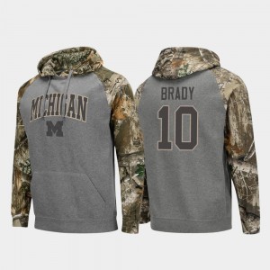 #10 Realtree Camo Charcoal For Men's Raglan College Football Tom Brady Michigan Wolverines Hoodie