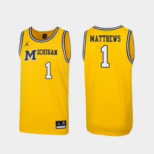 #1 1989 Throwback College Basketball Charles Matthews University of Michigan Jersey Replica Maize Men