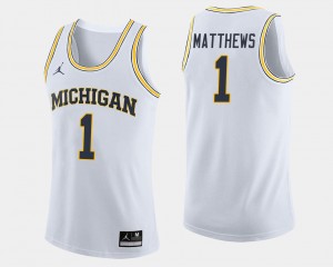 College Basketball Charles Matthews University of Michigan Jersey Jordan Brand #1 For Men's White