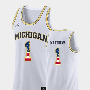 White Charles Matthews Michigan Wolverines Jersey USA Flag Men's College Basketball Jordan Brand #1