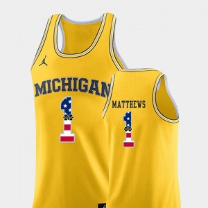 College Basketball Jordan Brand Yellow USA Flag For Men's #1 Charles Matthews Michigan Wolverines Jersey
