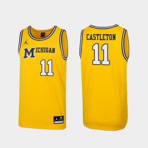 Mens #11 Replica 1989 Throwback College Basketball Colin Castleton Wolverines Jersey Maize