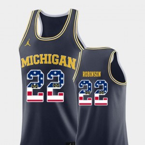 USA Flag Duncan Robinson University of Michigan Jersey College Basketball Jordan Brand Navy #22 For Men's