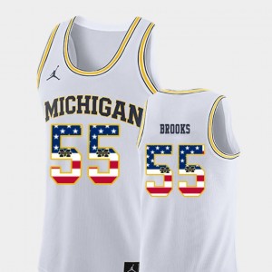 #55 Men College Basketball Jordan Brand Eli Brooks Michigan Wolverines Jersey White USA Flag