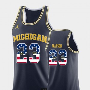 For Men's College Basketball Jordan Brand #23 USA Flag Ibi Watson Wolverines Jersey Navy