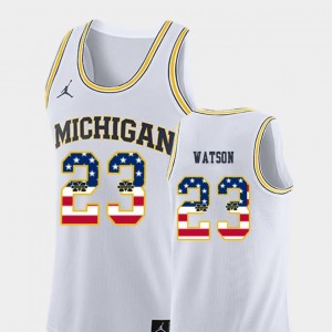 Mens College Basketball Jordan Brand USA Flag White Ibi Watson Michigan Wolverines Jersey #23
