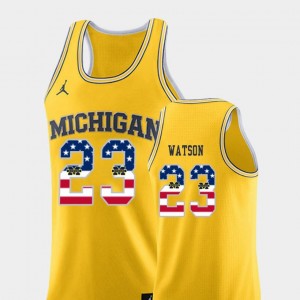 Yellow For Men Ibi Watson Wolverines Jersey USA Flag #23 College Basketball Jordan Brand